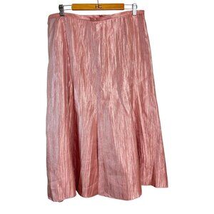 Jacques Vert Petal Pink Shiny Crinkle A-Line Midi Skirt Sz 18 Lined Full New